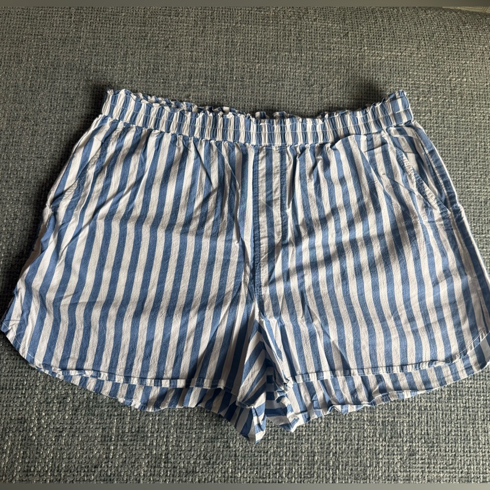Madewell Beachy Pull-on Poplin Blue & White Striped Women's Shorts